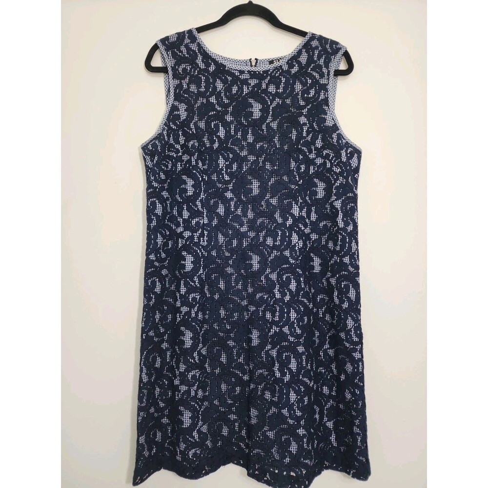 SLNY All Over Lace Tank Dress Sz. 14 Lined Rayon Blend Zip Closure Blue